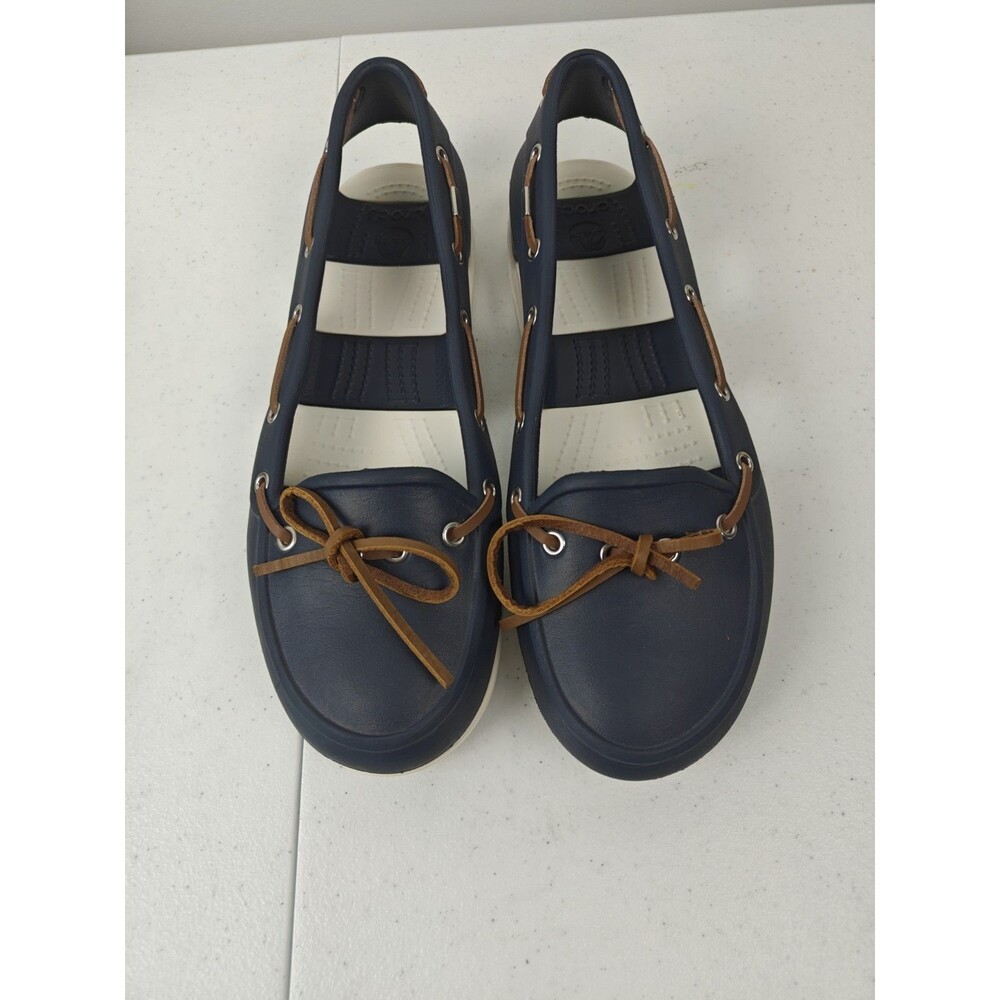 Crocs Beach Line Women's Boat Shoes Size 9 Navy Blue Brown Lace Flats Casual